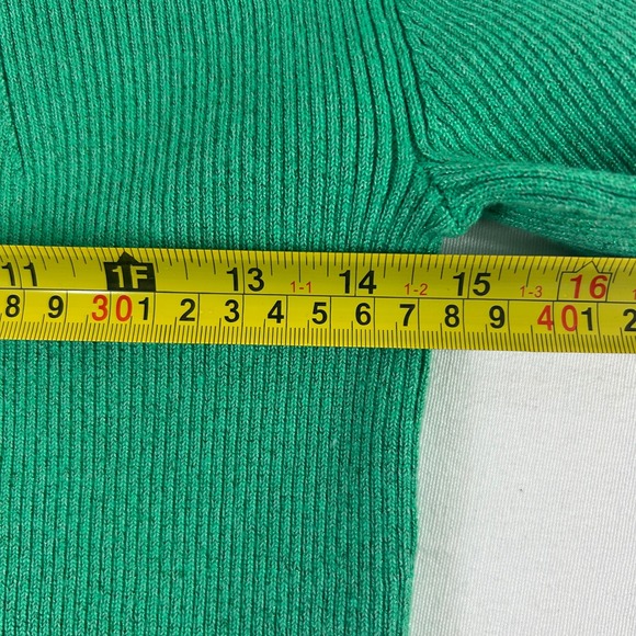 Karl Lagerfeld Paris Ribbed Knit Polo Top Short Sleeve Metallic Green L - Picture 8 of 11